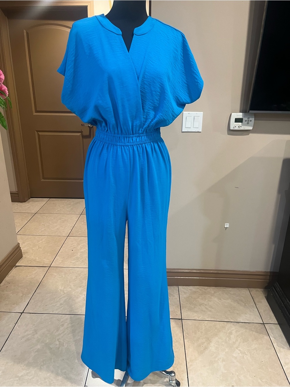 Timing Bright Blue Elastic-Waist Wide-Leg Jumpsuit